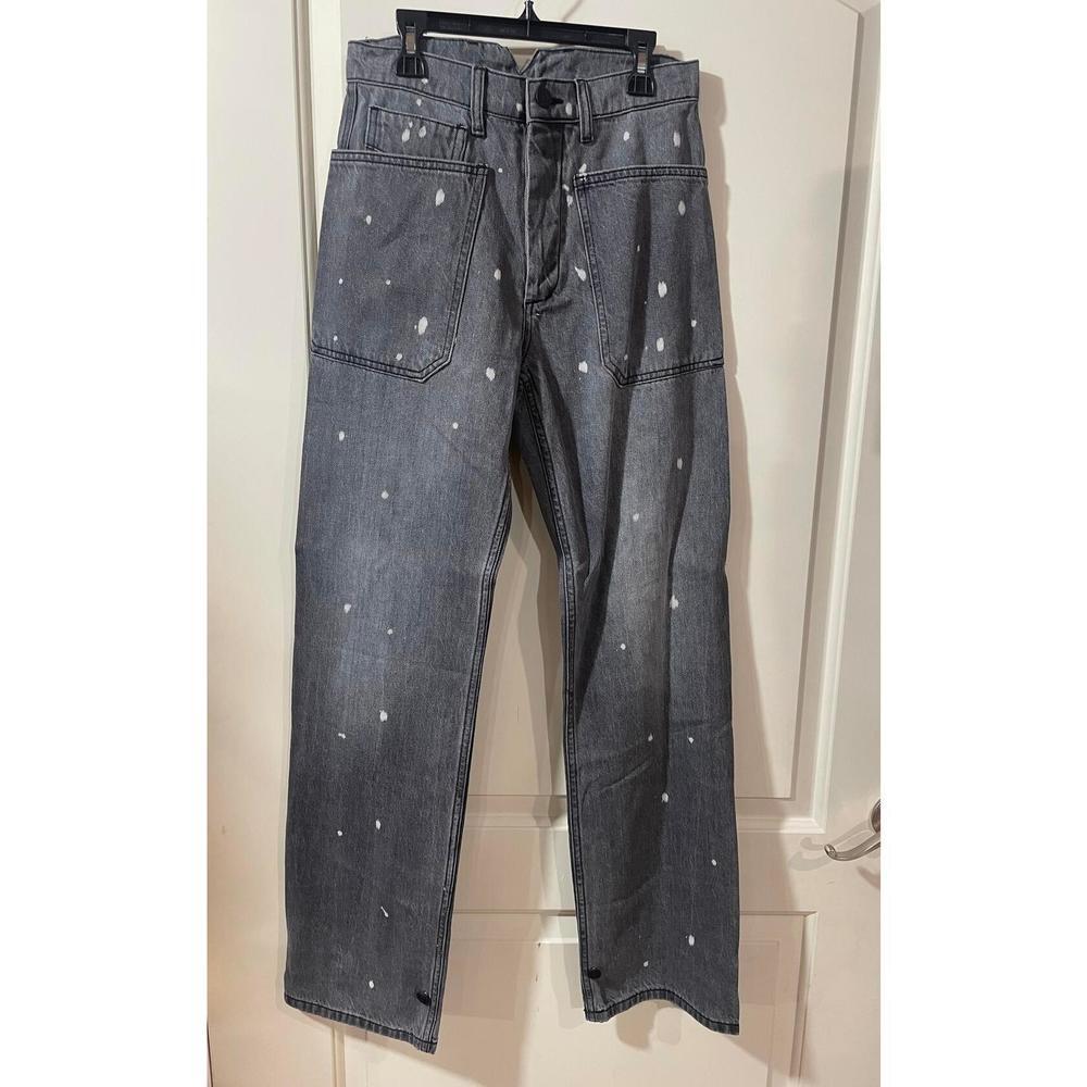 Free People x Sandrine Rose Wide Gray/White Straight Jeans Buckle Back 26